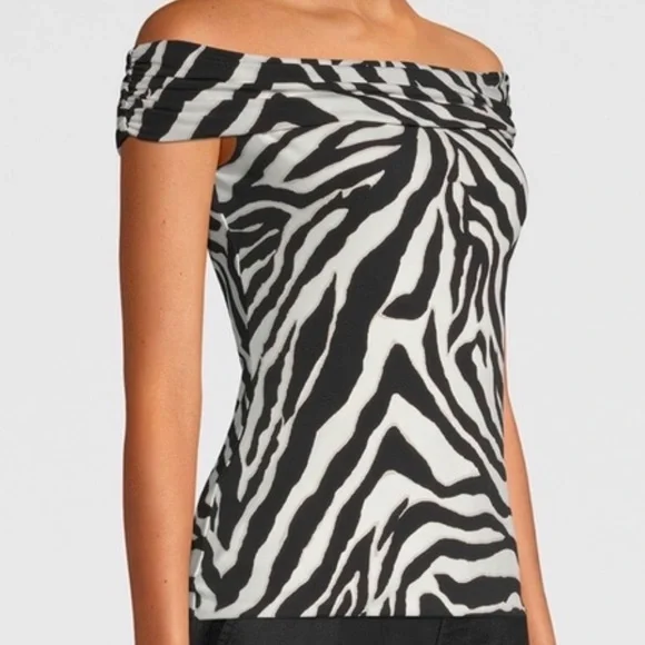 White House Black Market Off The Shoulder Zebra Print Top - Picture 3 of 5
